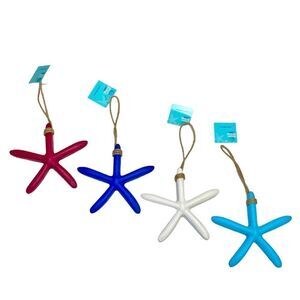 NWT 4 Starfish Nautical Sea Beach Wall Decor Red, White, Blue and Turquoise